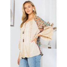 Enchanting Whimsy Overdyed Rayon Peasant Top With Embroidery: Latte