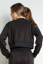 Black Rhinestone Zip Up Cropped Bomber Jacket