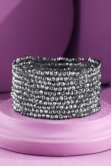 Silver 10 Piece Beaded Stackable Boho Bracelet