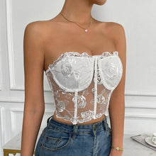 White Sexy Rose Lace Strapless Corset