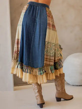 Denim Patchwork Boho Babe Midi Skirt