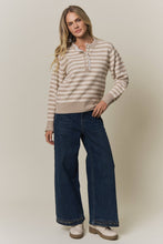 STRIPED KNIT HENLEY SWEATER Blue