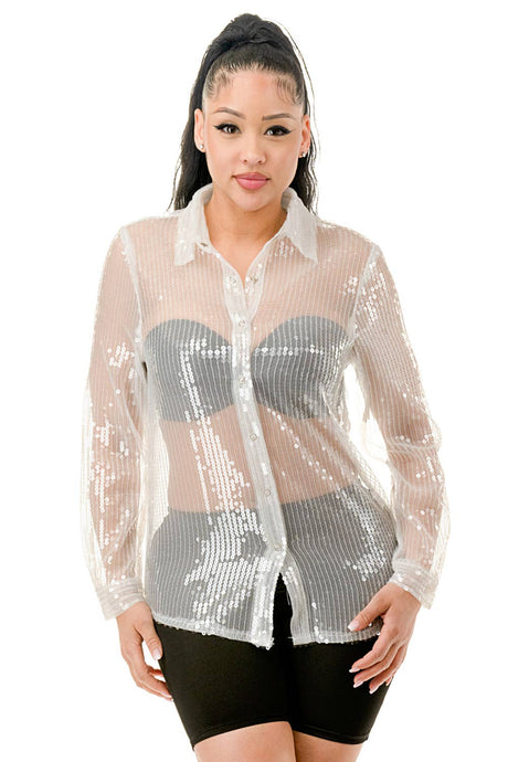 White See Through Sequin Shirts