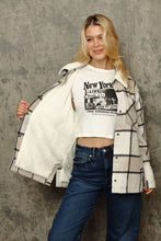 Tan Off White Black Flannel Plaid Shacket With Sherpa Lining
