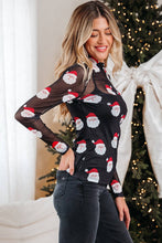 Black Christmas Santa Mesh Long Sleeve Top