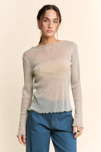 Cream Sheer Rhinestone Long Sleeve DD Mesh Top