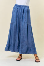Dark Denim Elastic Waist Wide Leg Pants with Side Pocket