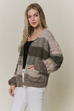 Olive Multi Button Down Bubble Sleeve Knit Cardigan