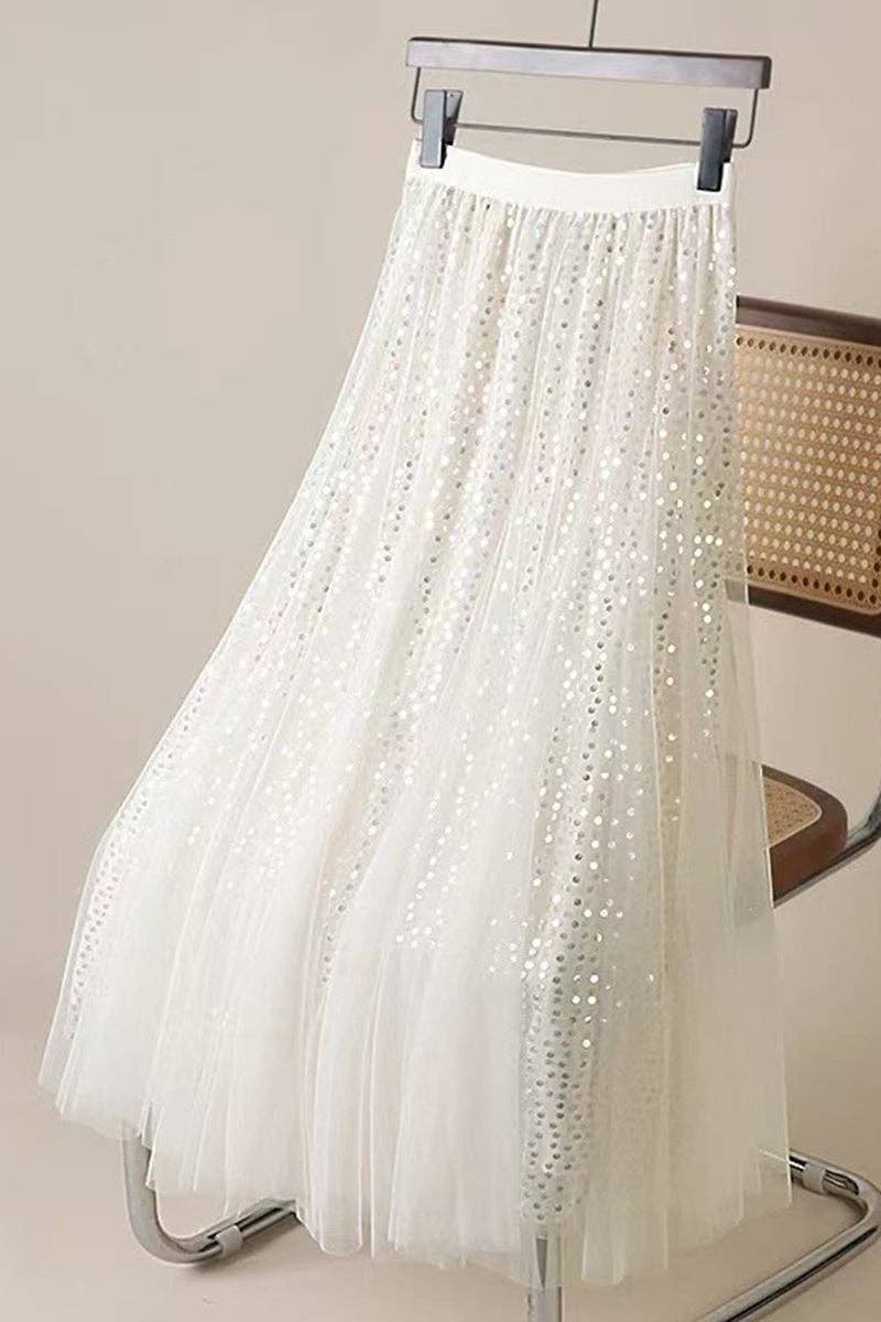 Beige Sequined Elegant Midi Skirt