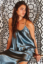 Metallic Blue Silky Bias Cut Solid Cami Top