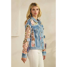 Med Wash Denim Veveret Jacket with Floral Organza Inset