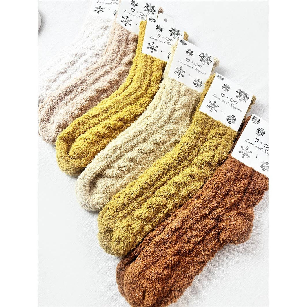 Neutral Tone Solid Cable Pattern Cozy Socks: MIX COLOR / ONE(12)