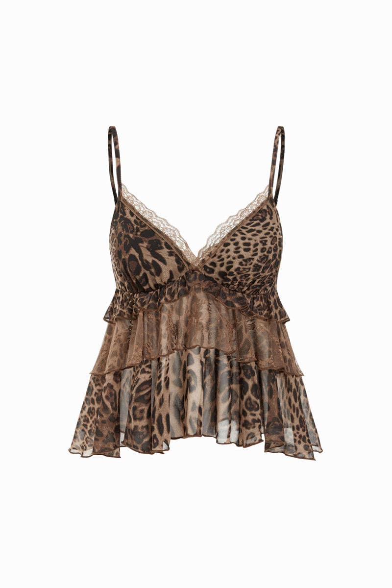 Leopard Leopard Asymmetric Spaghetti Strap Tank