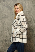 Tan Off White Black Flannel Plaid Shacket With Sherpa Lining