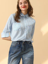 Blue White Striped Button Down Long Sleeve Collared Shirts