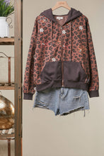 Brown Zip-Up Hoodie with Floral Embroidery Jacket
