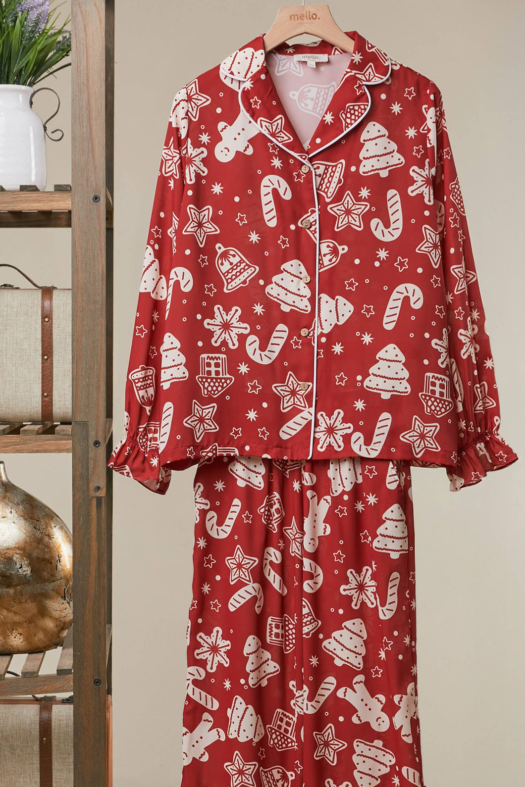 Red Floral Print Button-Up Cardigan Loungewear