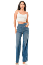 Medium Denim Ultra soft light weight flare baggy jeans with pull on waist
