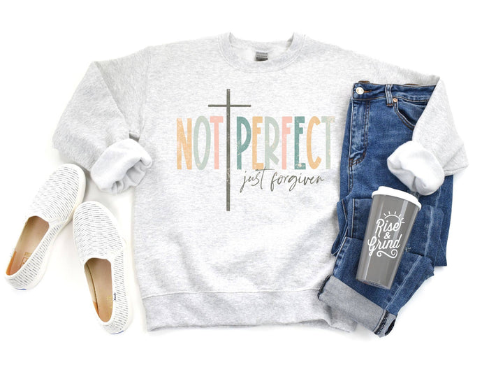 Christian Not Perfect Forgiven Spring Graphic Sweatshirt