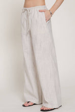 Ecru Black Elastic Waist Striped Gauze Woven Pants