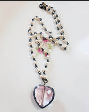Soldered Pink Mini Glass Heart Pearl Chain Necklace