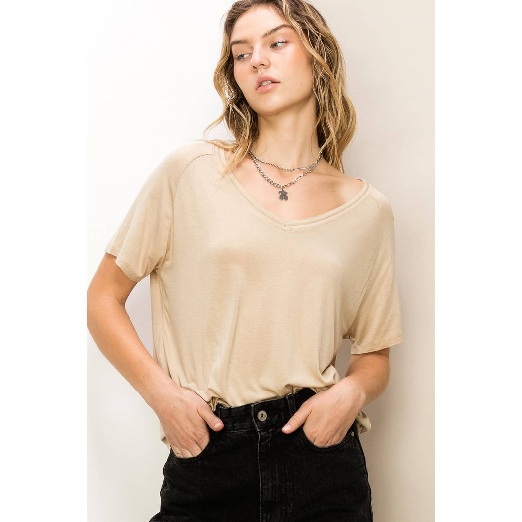 Cafe Latte Oversized V-Neck Tee