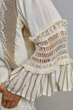 Natural Raw Edge Contrast Panels Textured Woven Boxy POL Top