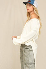 Off White Henley Style Button Down Front Sweater