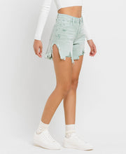 Abstracted High Rise Side Slit Denim Vervet Shorts