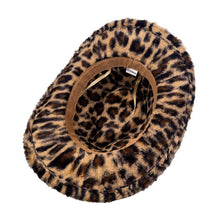 Brown Fuzzy Faux Fur Leopard Pattern Cowboy Fedora Hat