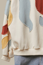 Cream Abstract Patch Hoodie with Kangaroo Pocket