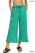 Crop Black Acid Wash Fleece Palazzo Sweatpants With Pockets