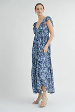 Blue Ruffle Tiered V-neck Maxi Dress