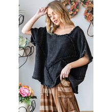 Black Washed Double Gauze Ruffled Oversized Oli+Hali Tee