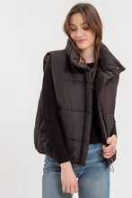 Black Solid Zip Up Puffer Vest