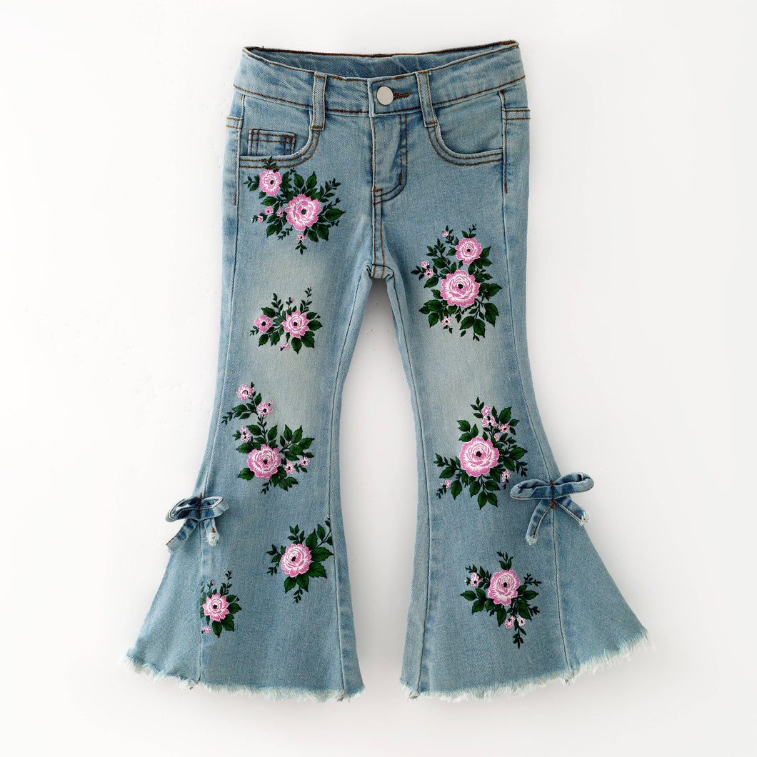 Kids Painted Distressed Rosebud Denim Flare Jeans
