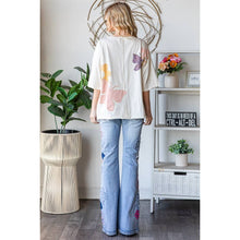 Cream Washed Flower Butterfly Patchwork Short Sleeve Oli+Hali Top