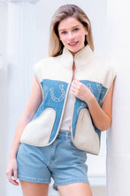 HORSESHOE PRINTED DENIM AND FUR CONTRAST VEST