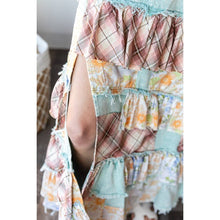 Blue Washed Plaid Flower Patchwork Slit Oli+Hali Maxi Skirt