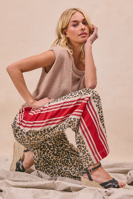 Leopard Crimson Contrast Wide Bibi Pants 7/21/25 1040