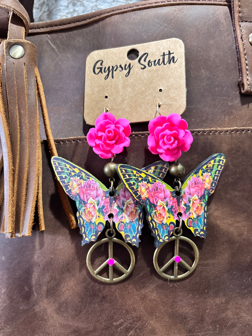 Gypsy South Pink Butterfly Peace Earrings 4/17/25 9766