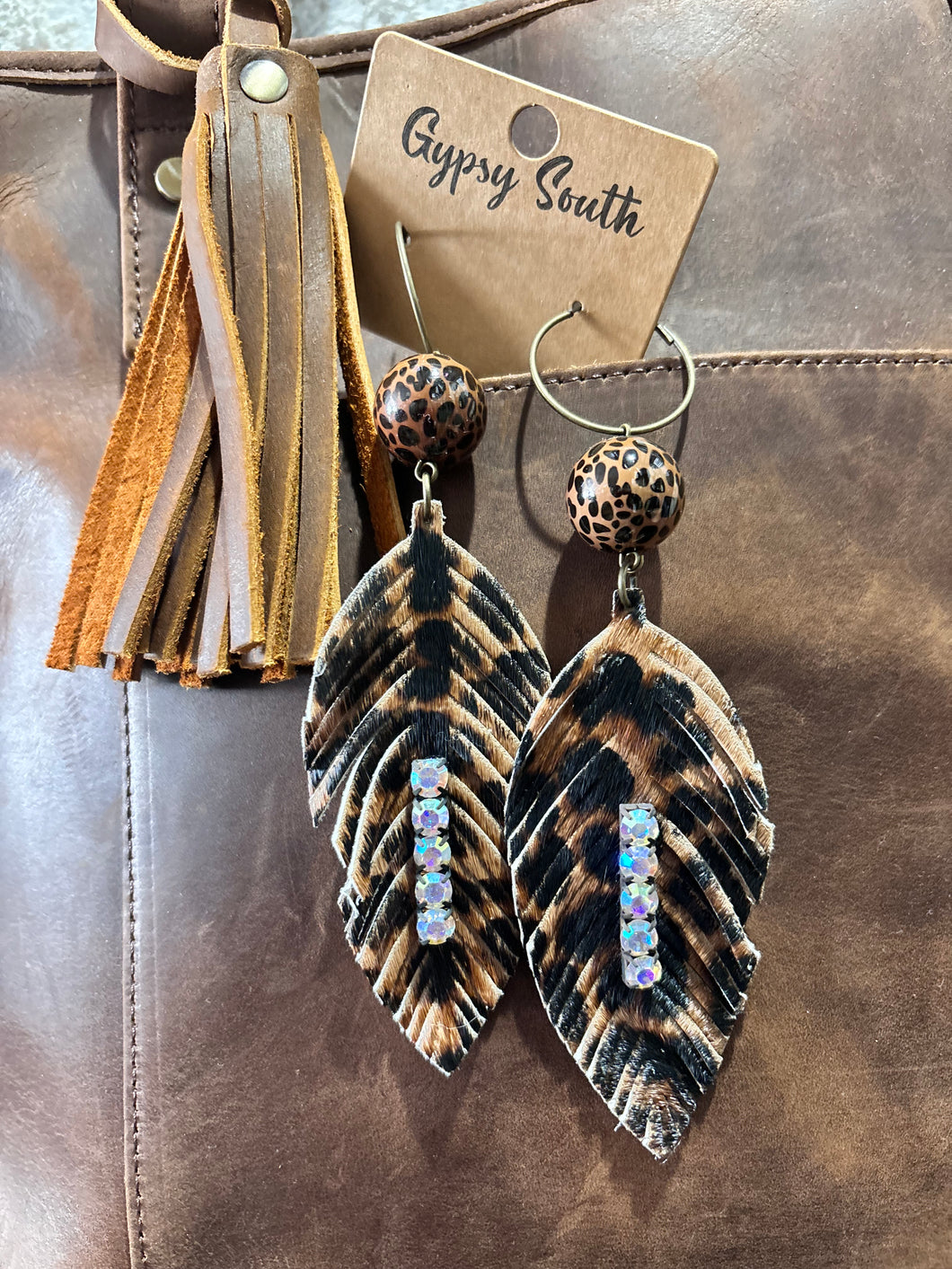 Gypsy South Leopard Feather Earrings 4/17/25 9769