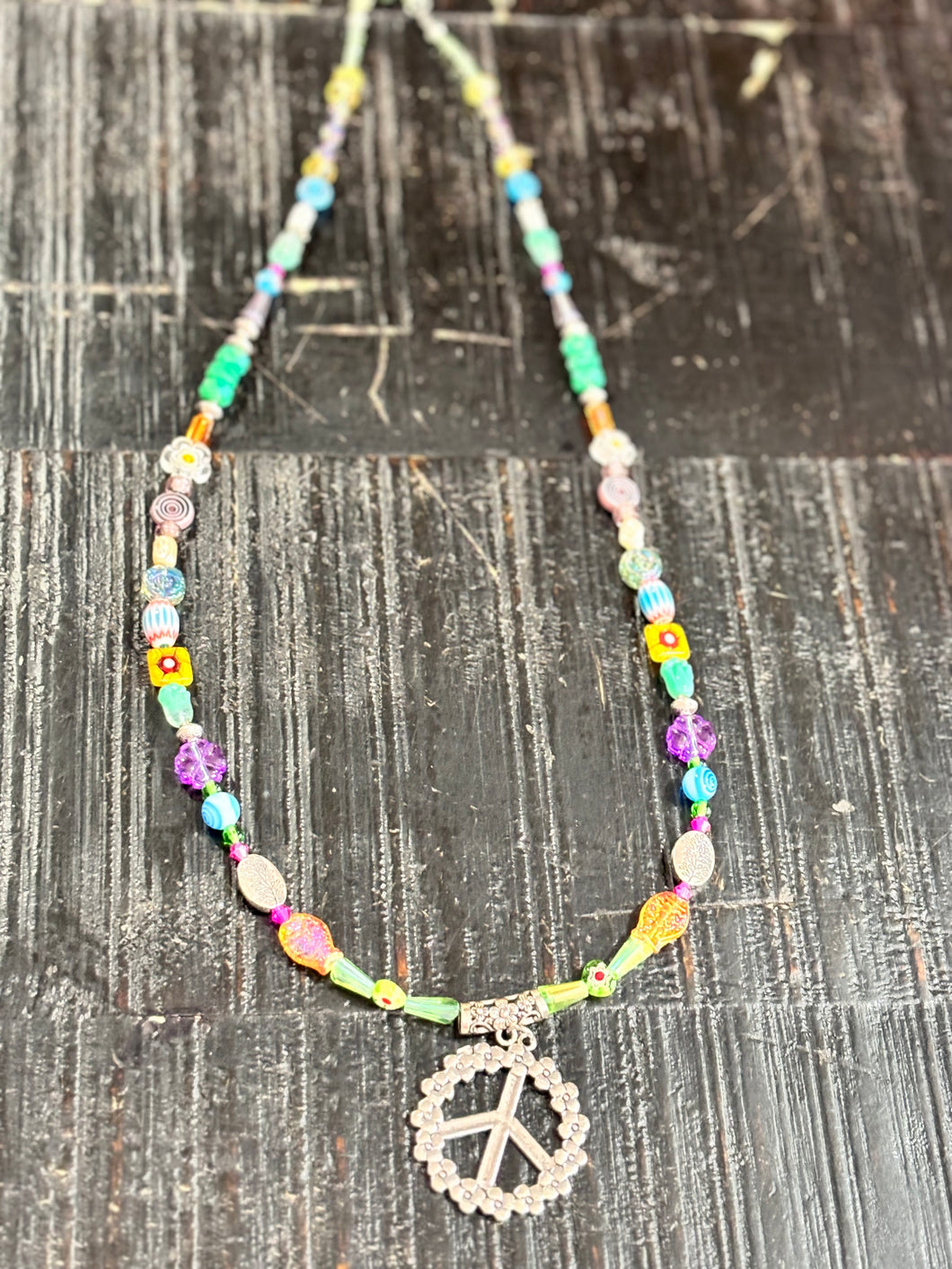 Peace Sign Italian & Czech Stoned Necklace 4/17/25 9775