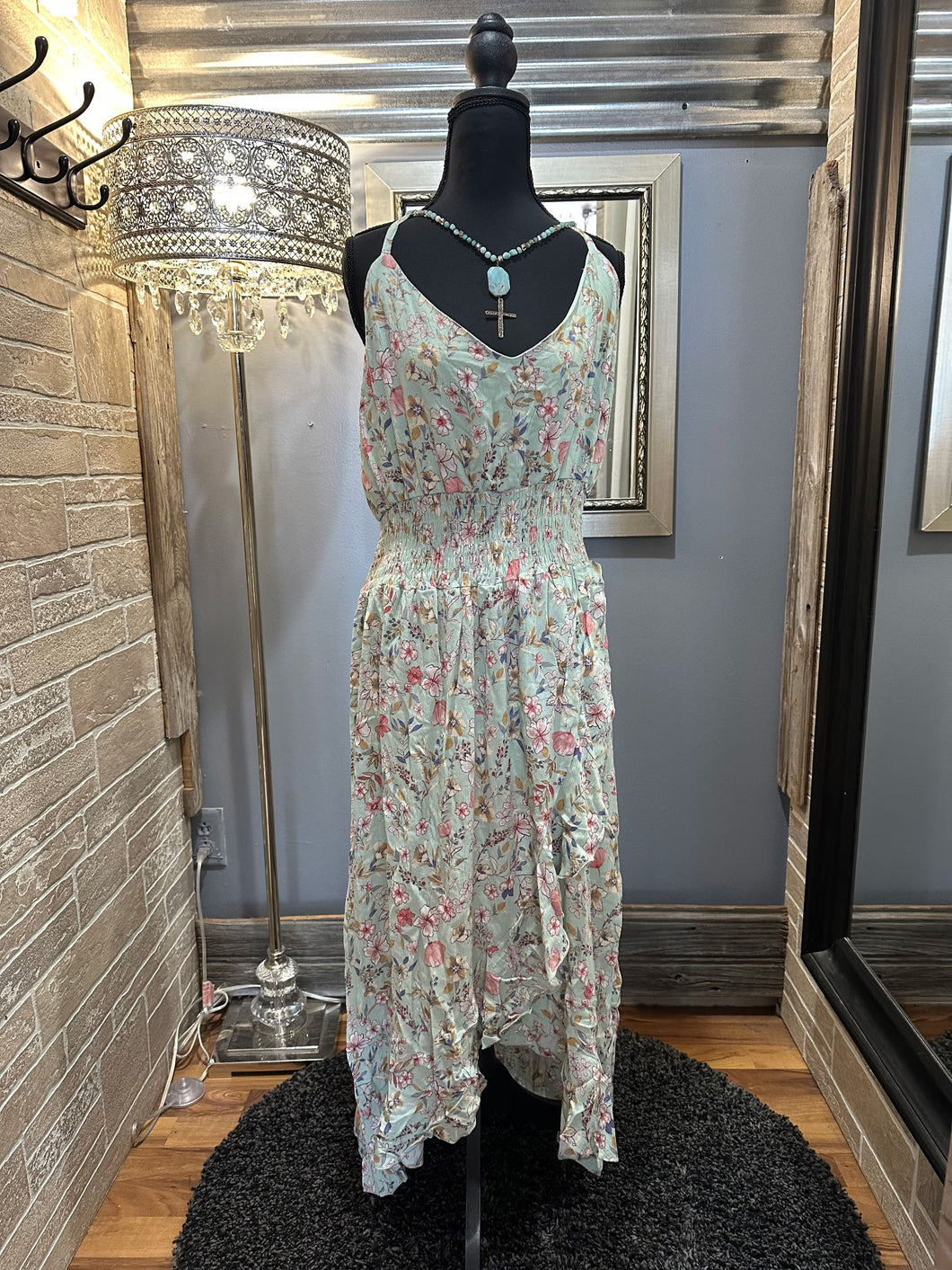 Blue Plus Floral Hi Low Maxi Dress