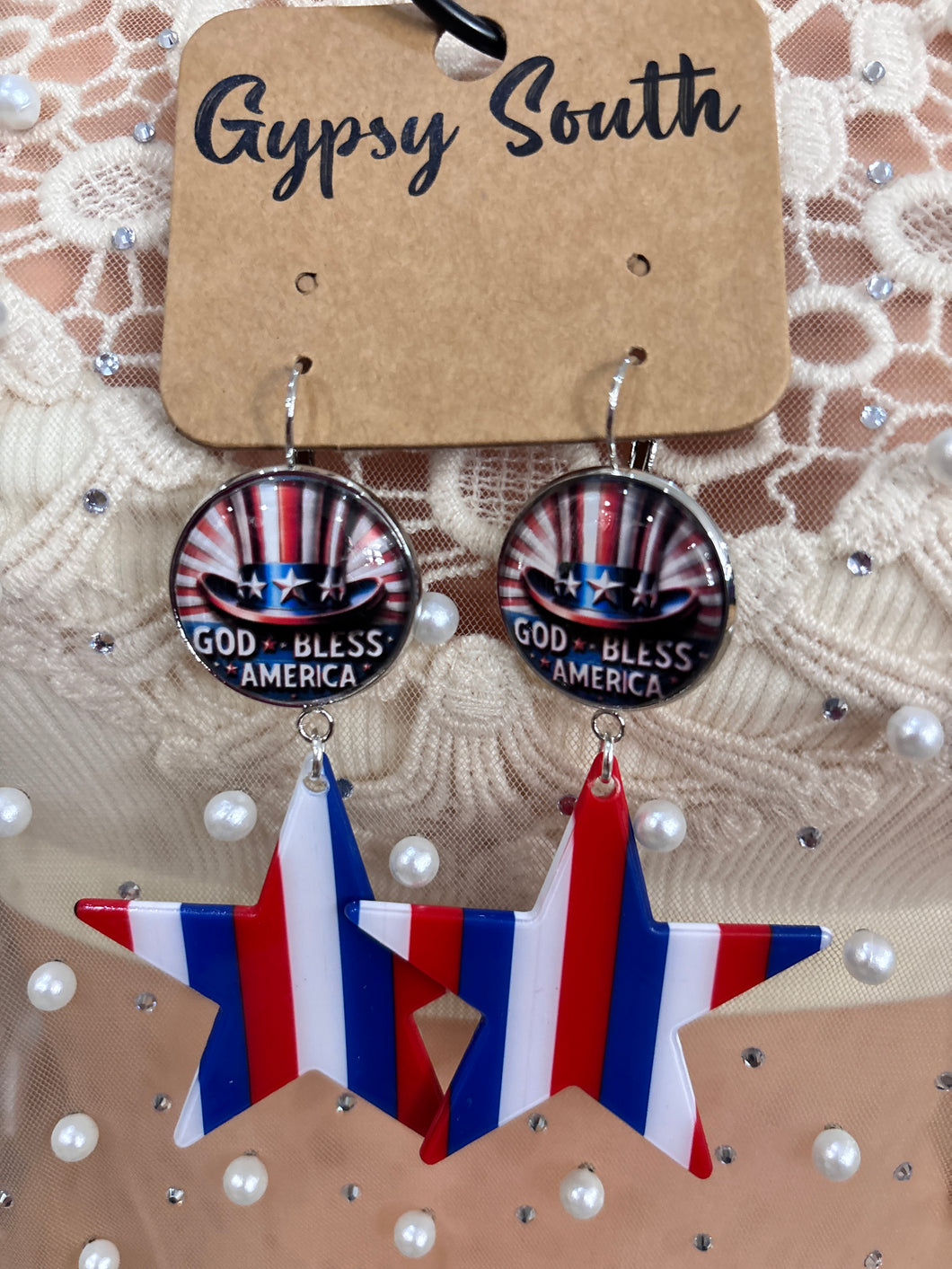 God Bless America Star Gypsy South Earrings 4/29/25 9860
