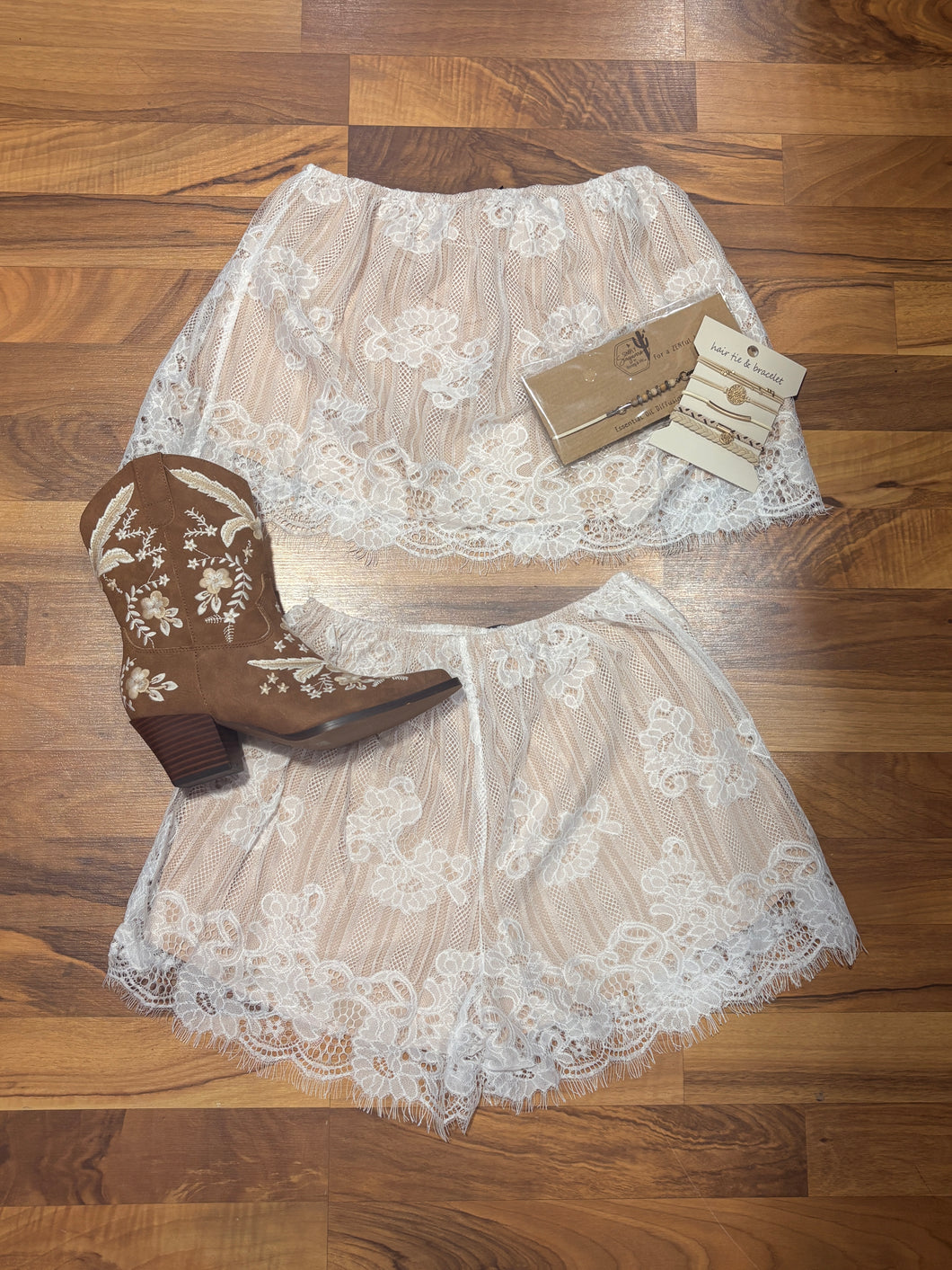 OFF WHITE Lace Tube Top and Shorts Set