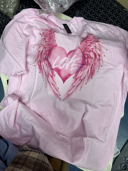 Pink Love Heart Wings Tee