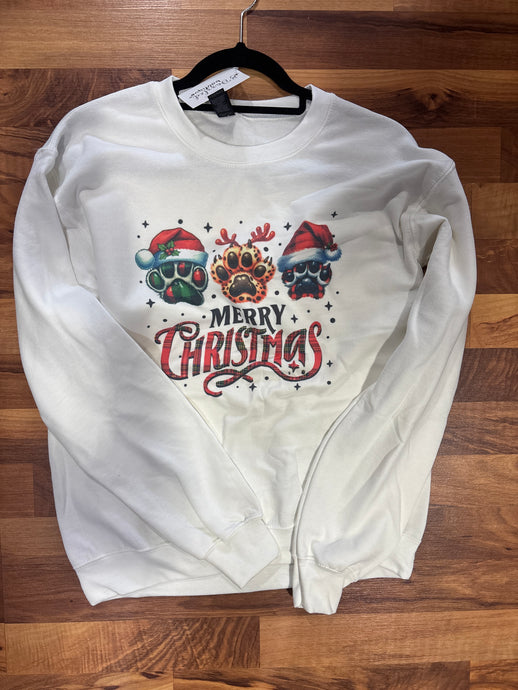White Merry Christmas Paws Sweatshirt