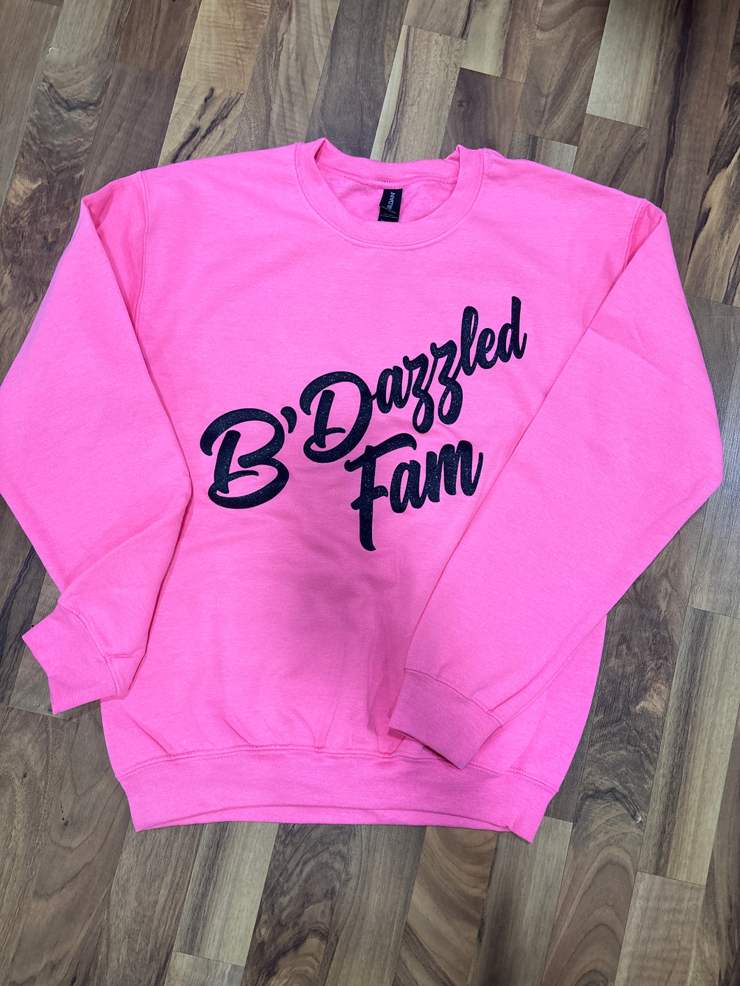 Safety Pink Glitter Puff Custom Graphic Sweatshirt