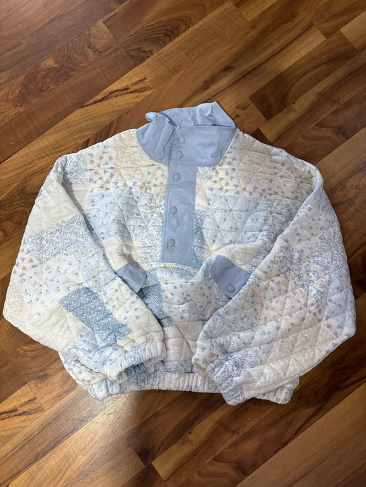 Blue Combo Textured Contrast printed Quarterzip Veveret Sweater